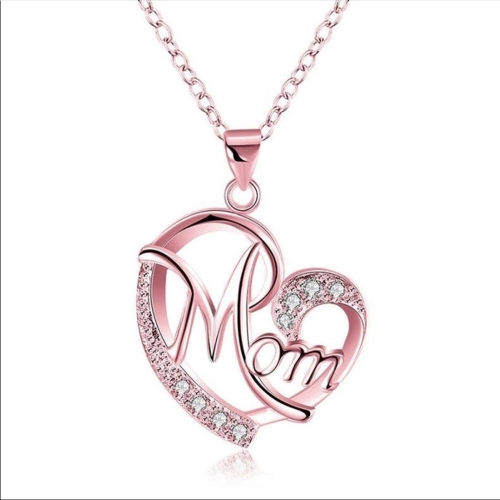 Rose Gold Toned MOM Heart Charm Necklace